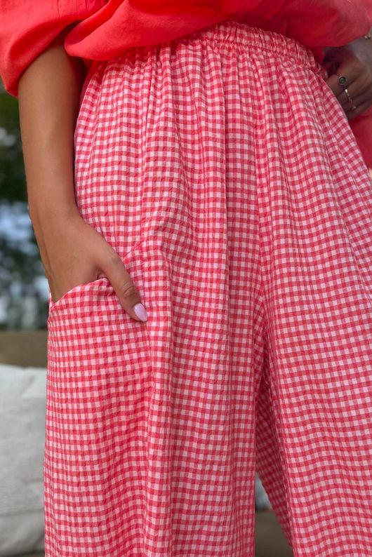 Arbi Gingham Relaxed Barrel Pant Sherbet Coral